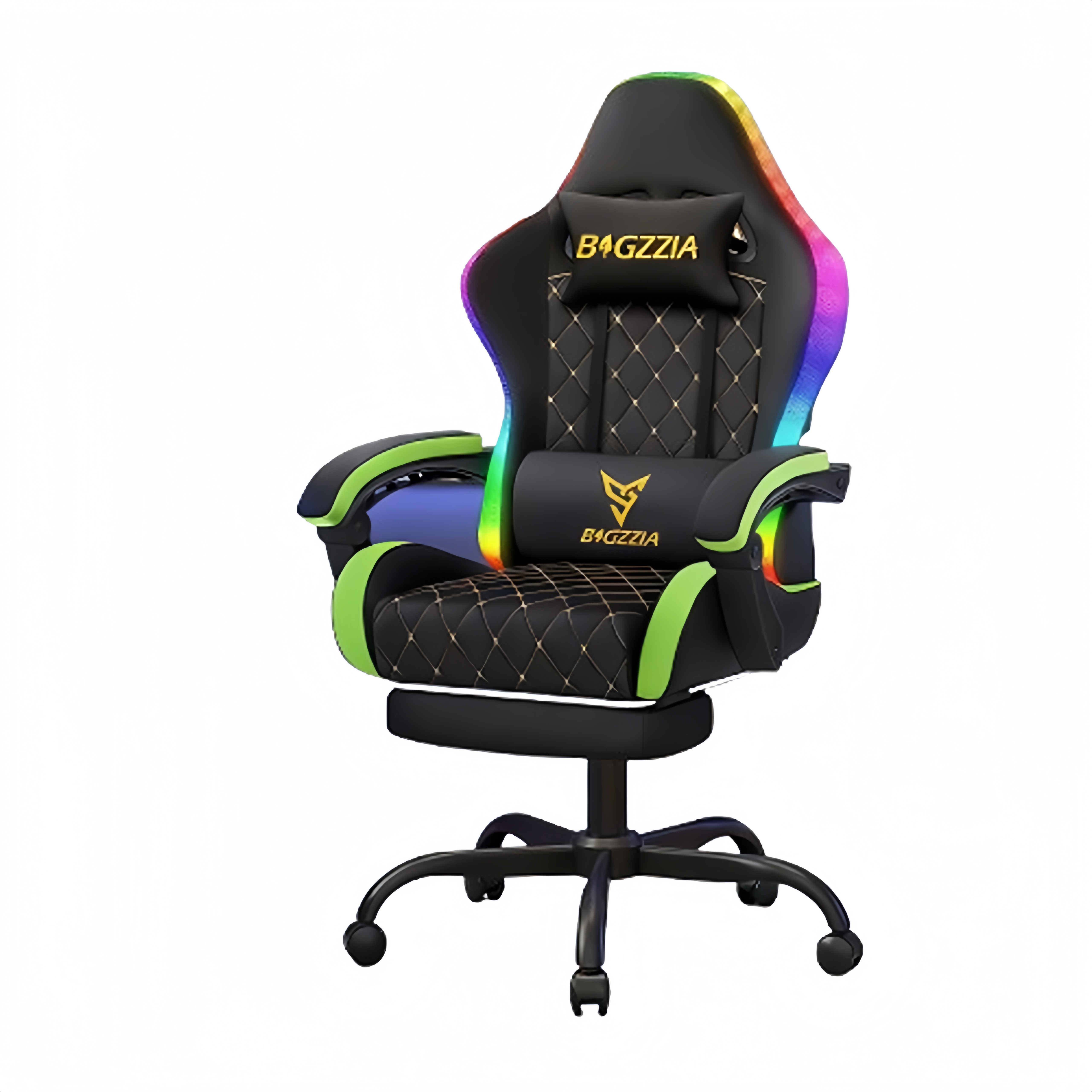 Pelituoli G01 RGB LED valaistus ergonominen muistivaahto jalkatuki 135 astetta kallistuva PU nahka pelihuoneeseen ja toimistoon vihreä