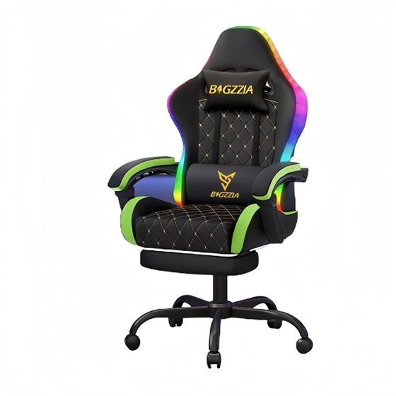 Pelituoli G01 RGB LED valaistus ergonominen muistivaahto jalkatuki 135 astetta kallistuva PU nahka pelihuoneeseen ja toimistoon vihreä