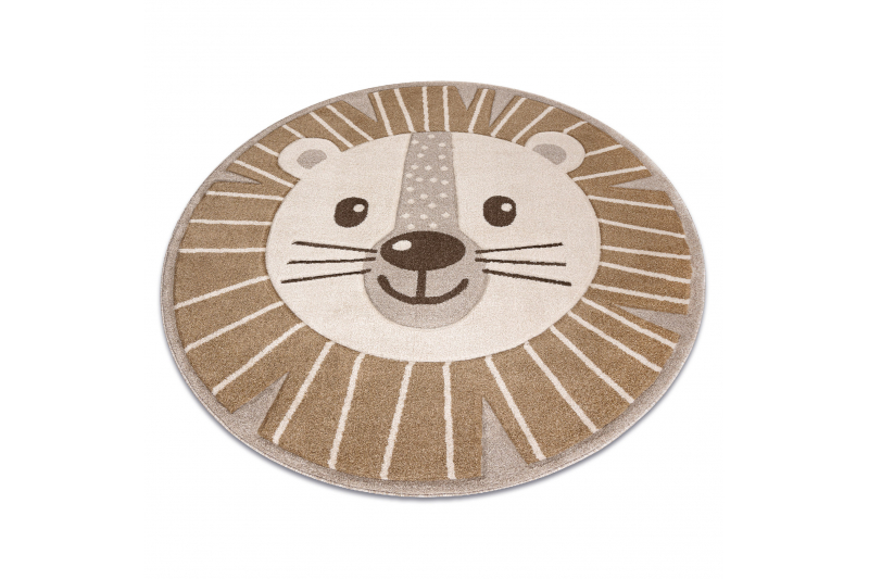 KIDDO matto 4424 pyöreä beige / kerma, leijona eläimet lapsille, aistien kehitystä tukeva pyöreä 120 cm