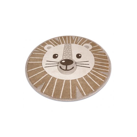 KIDDO matto 4424 pyöreä beige / kerma, leijona eläimet lapsille, aistien kehitystä tukeva pyöreä 120 cm