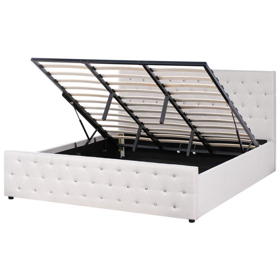 Sänky säilytystilalla kangas AMIENS 180 x 200 cm Beige