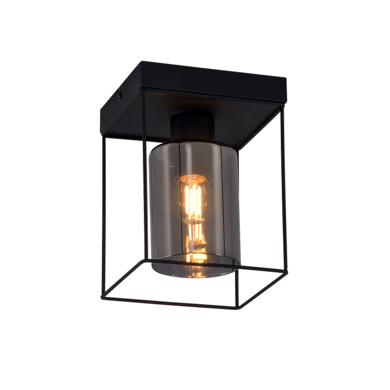 NETTLIFE - kattovalaisin käytävään, lasinen kattovalaisin, 1 lamppu, E27, vintage - tyyli, musta metalli, retro, teollinen tyyli