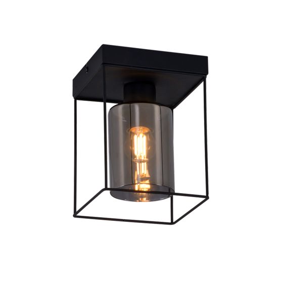 NETTLIFE - kattovalaisin käytävään, lasinen kattovalaisin, 1 lamppu, E27, vintage - tyyli, musta metalli, retro, teollinen tyyli