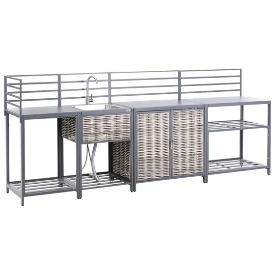 Ulkokeittiösetti pesualtaalla 4 osaa MIRADOR polyrottinki Harmaa