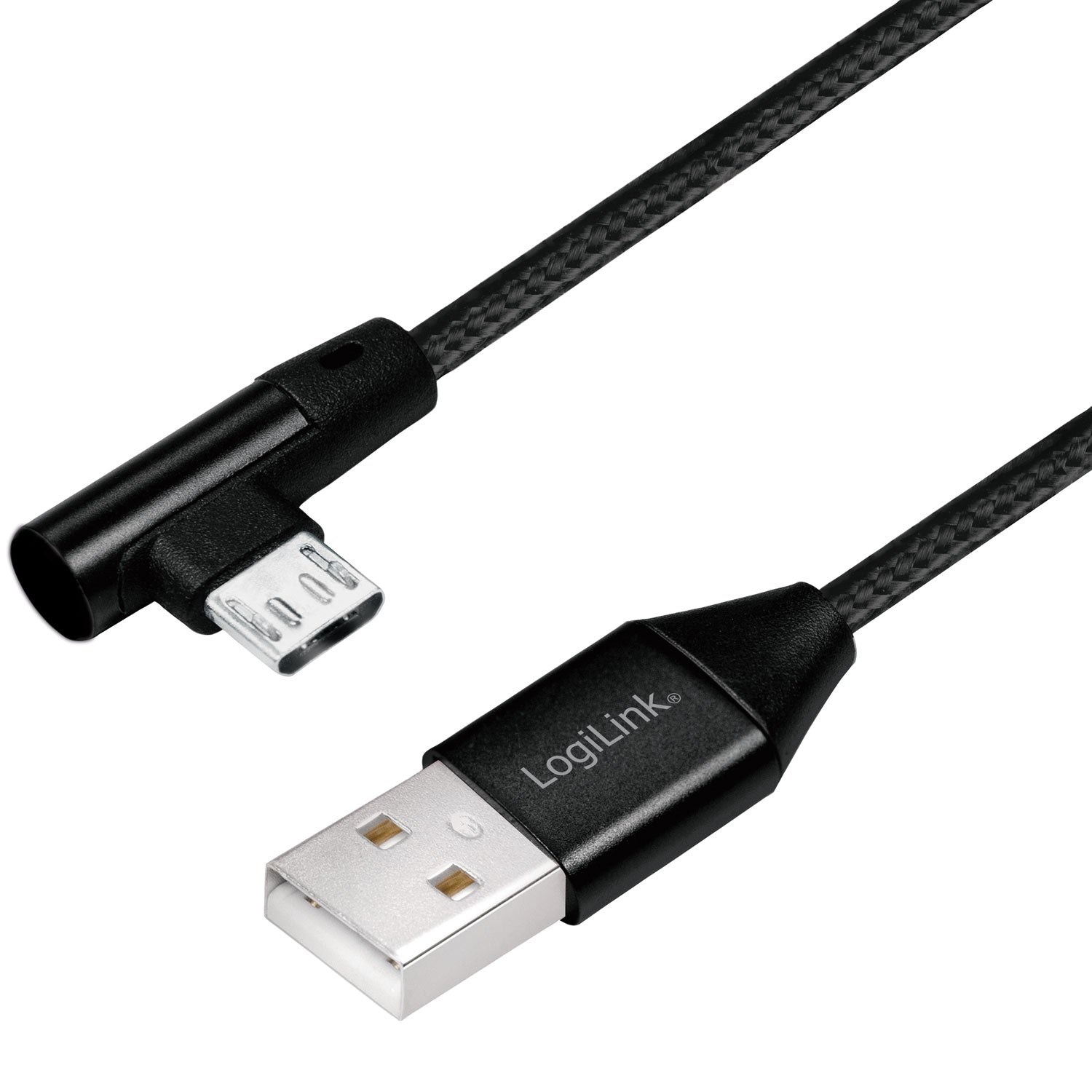 Kulmikas MicroUSB-kaapeli USB 2.0 15W 1m