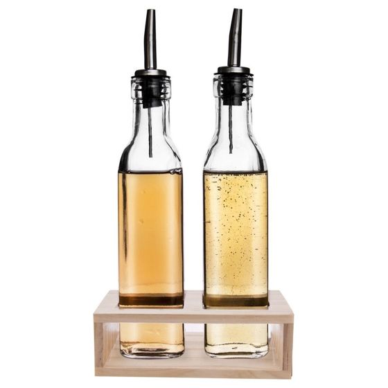 Lasipullot öljylle ja etikalle annostelijalla jalustassa 2 x 300 ml 3 kpl.
