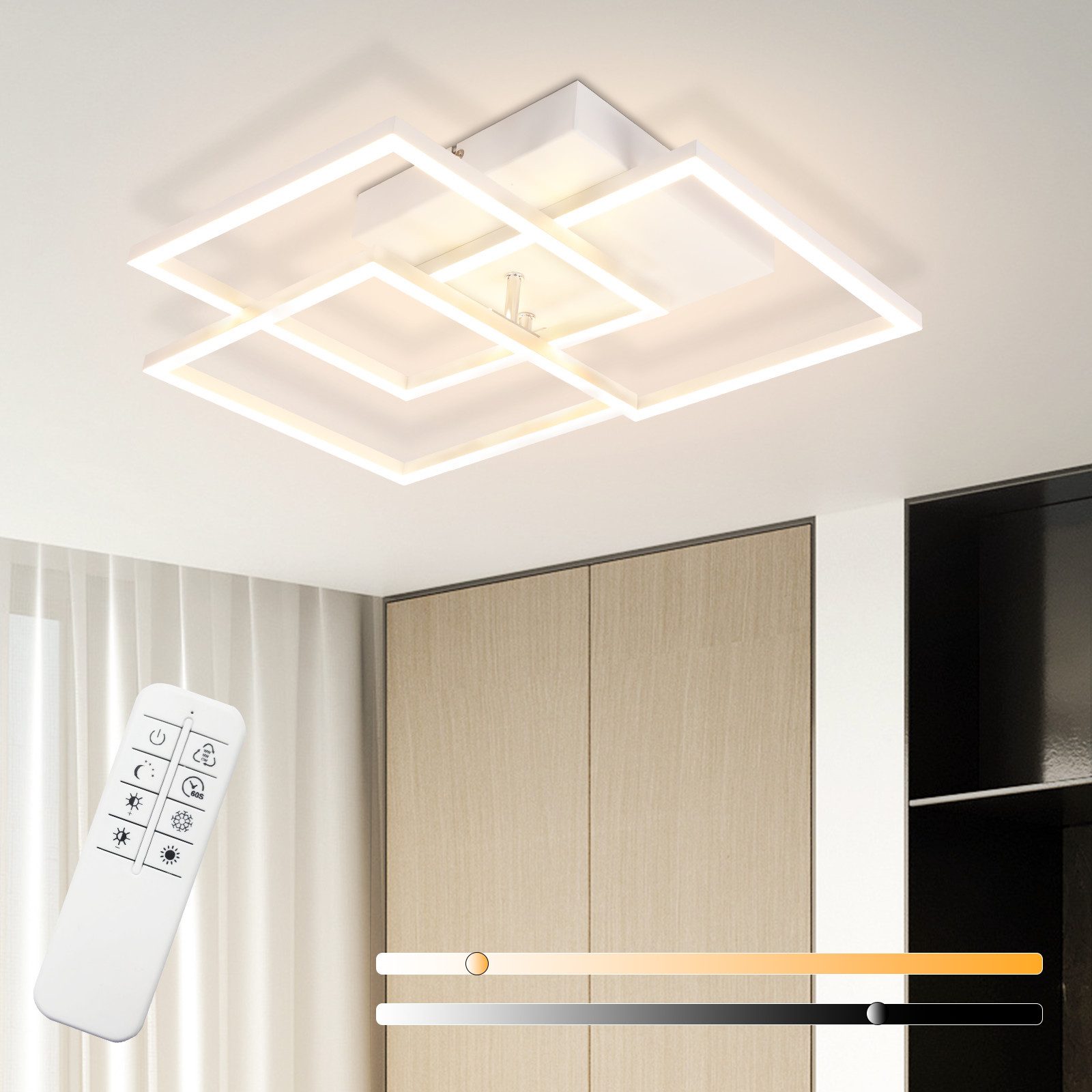 NETTLIFE LED - kattovalaisin olohuoneeseen, valkoinen, himmennettävä, neliönmuotoinen, moderni, 36 W, kaukosäätimellä
