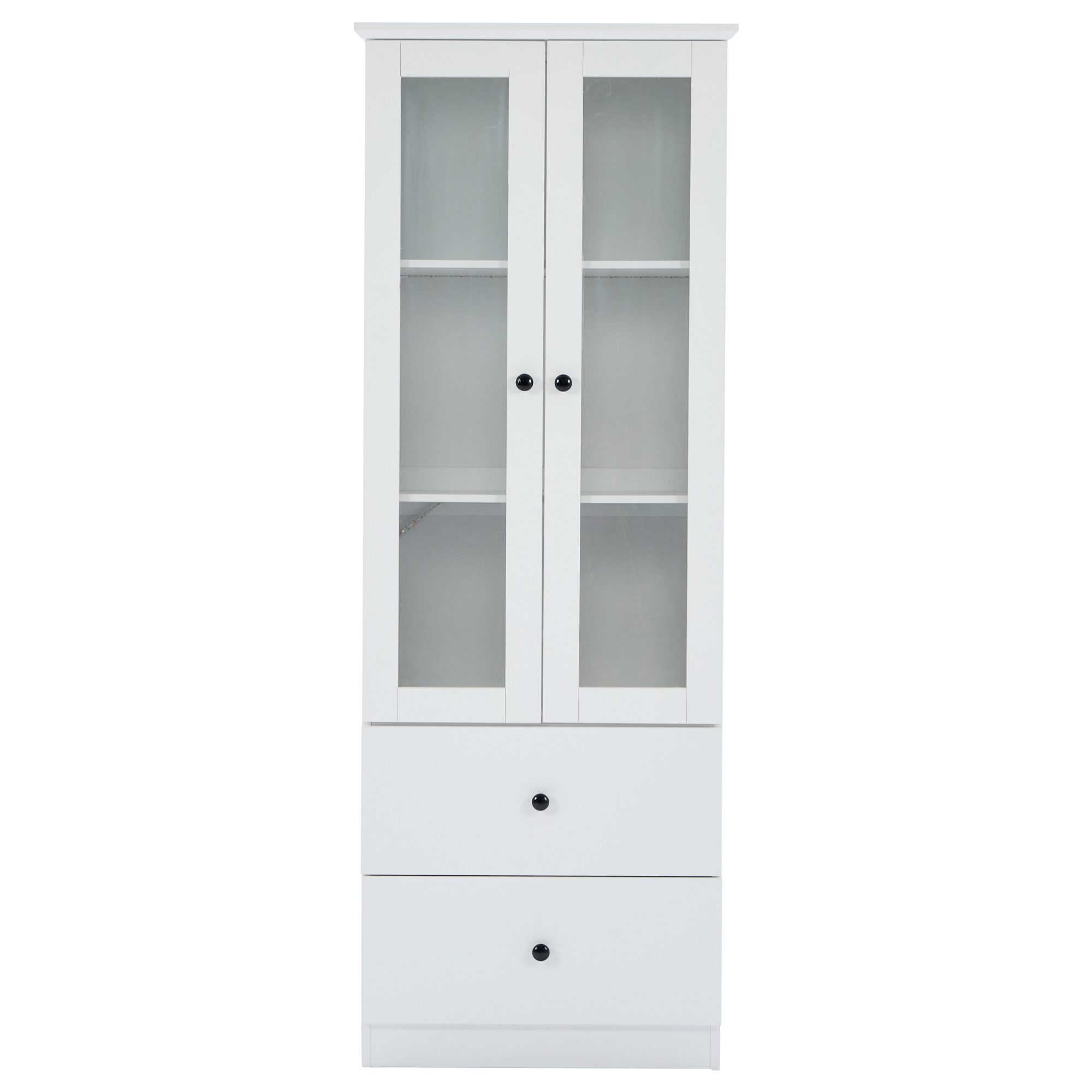 LED-näyttökaappi kahdella laatikolla, valkoinen