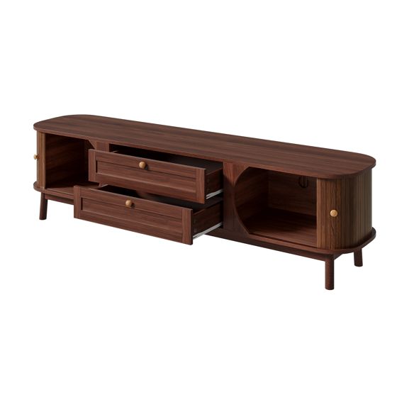 TV-taso 170x46x39,5 cm pähkinävärisenä MDF:stä säilytyksellä ja laatikoilla