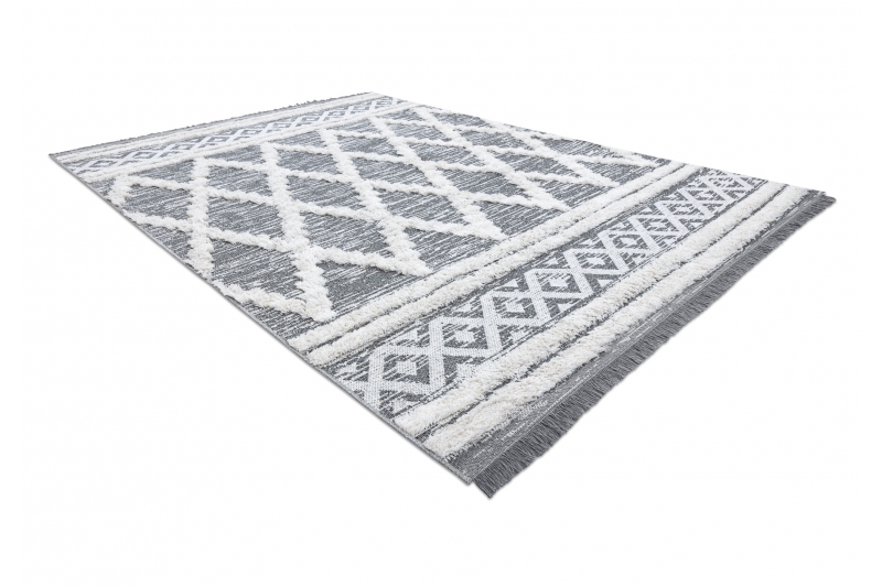 Matto MOROC Rooma 22297 Ekologinen, EKO SIZAL tupsut - harmaa / kerma, kierrätetty puuvillamatto 136x190 cm