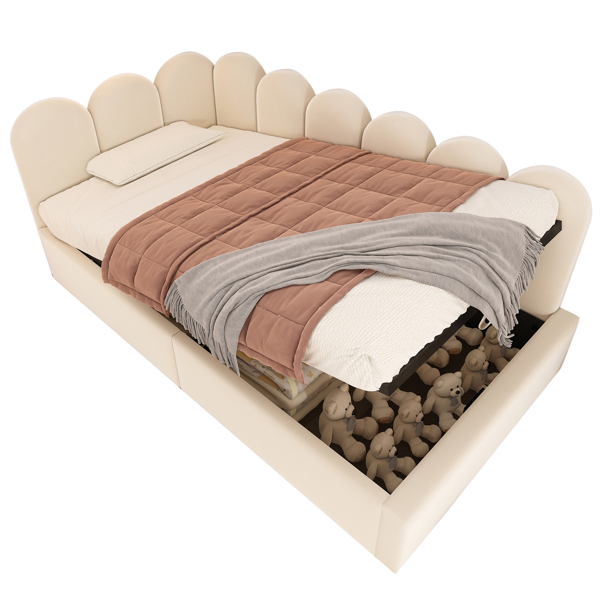 Sänky 90x190 cm turva-aidat säilytystila sametti beige