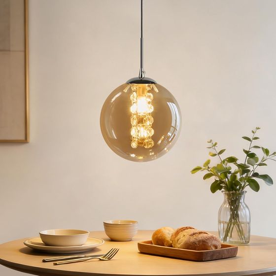 Nettlife moderni meripihkanvärinen lasinen riippuvalaisin G9, säädettävällä korkeudella varustettu kattokruunu 120 cm, design-valaisin ruokapöydälle