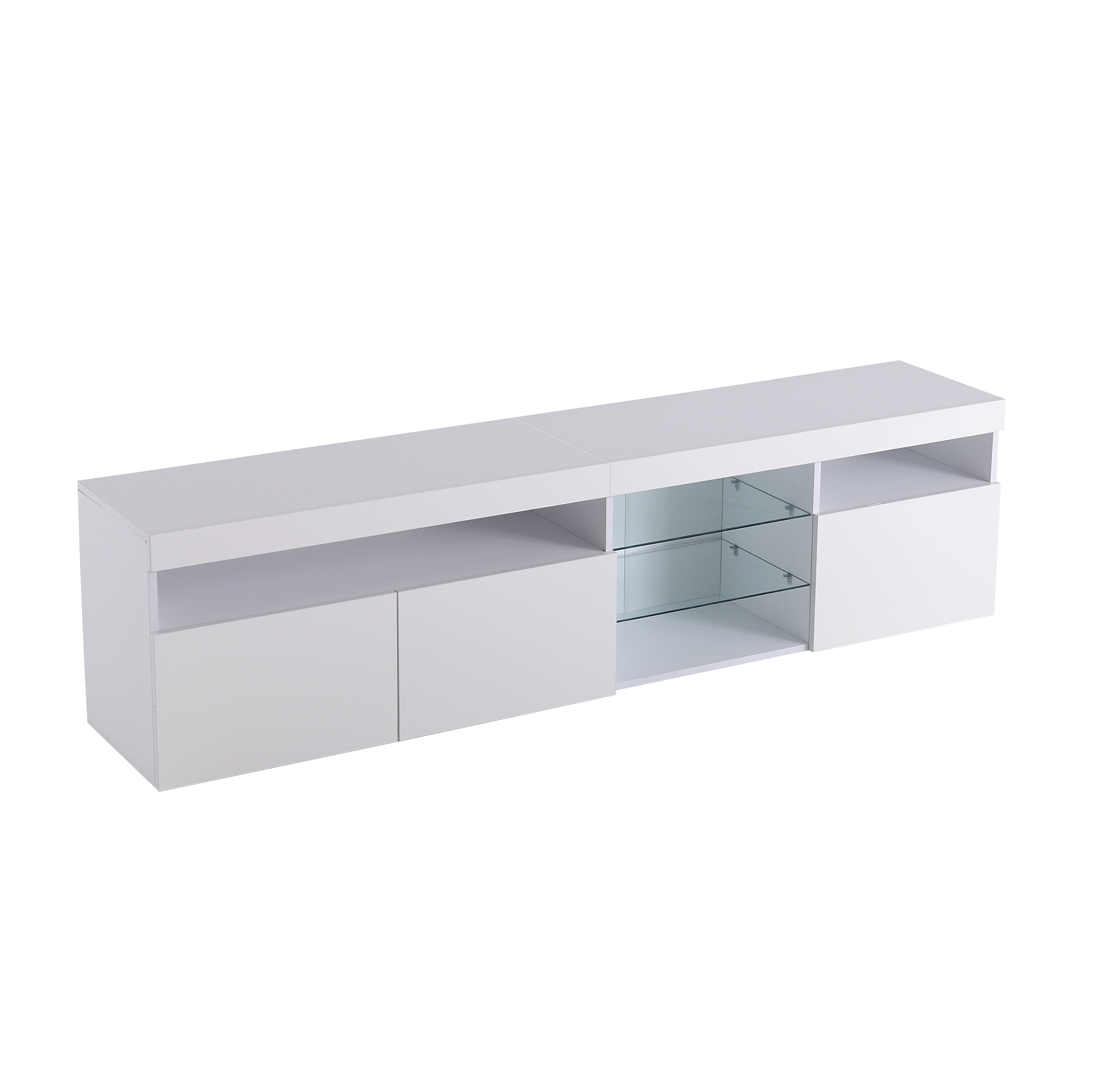 TV-taso 180x35x48 cm valkoinen MDF liukuovilla ja LED-valaistuksella