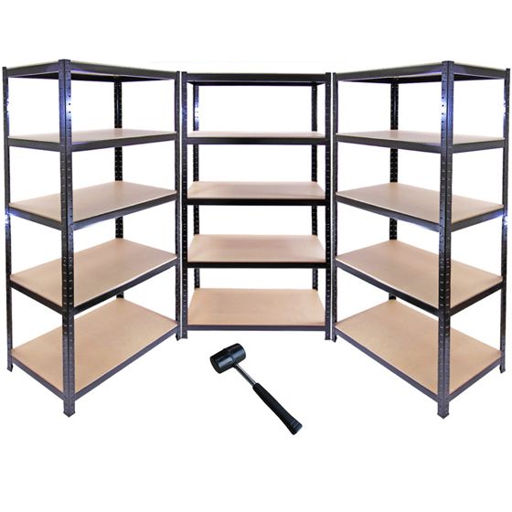 Monster Racking T-Rax -metalliset säilytyshyllyt, mustat, 90 cm leveät, 45 cm syvät, 3 kpl:n setti
