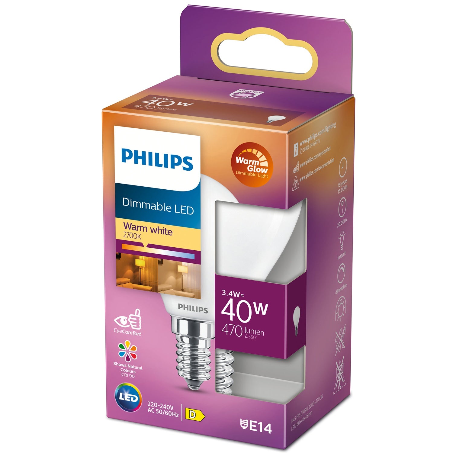 LED E14 Globe 3,4 W (40 W) Huurrettu Himmennettävä WarmGl 470