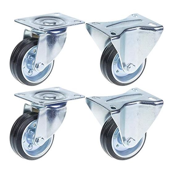 80 mm:n kääntyvät ja kiinteät pyörät mustalla kumilla puristetun teräksen keskipyörillä - S