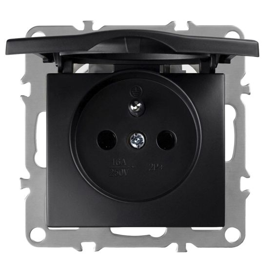 Toolight Yksiosainen maadoitettu pistorasia OSTE JNH005-G + läppä Musta 7, 4x7, 4x9, 2cm