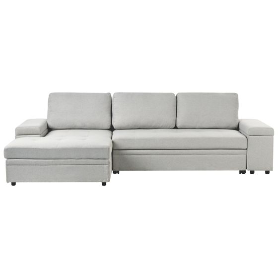 Kulmavuodesohva HRISEY keinopellava Vaaleanharmaa säilytystila 3-istuttava Oikea