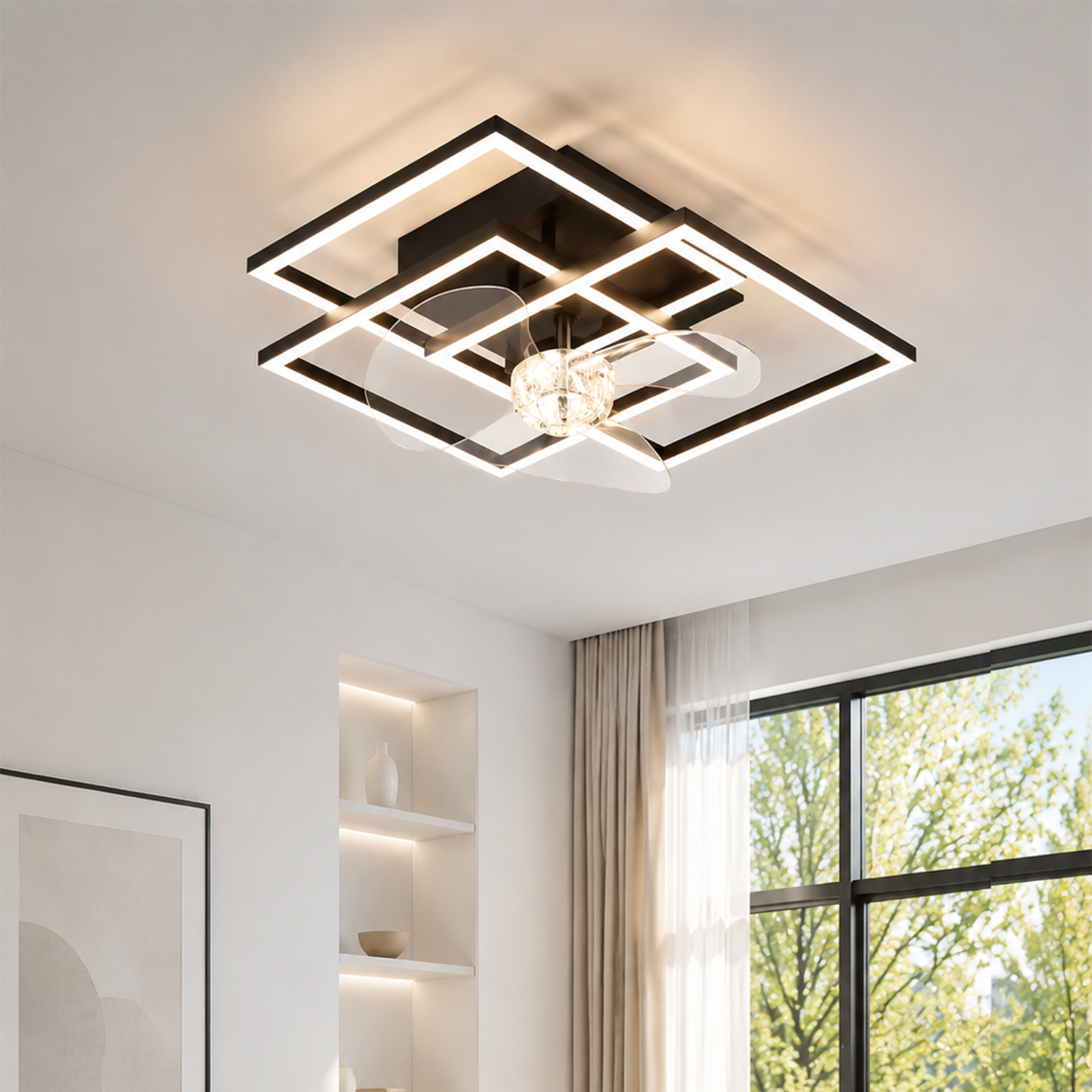 NETTLIFE-kattotuuletin LED-valolla, musta, äänetön, himmennettävä (3000–6500 K), 6 nopeusasetusta, kaukosäätimellä ja ajastimella