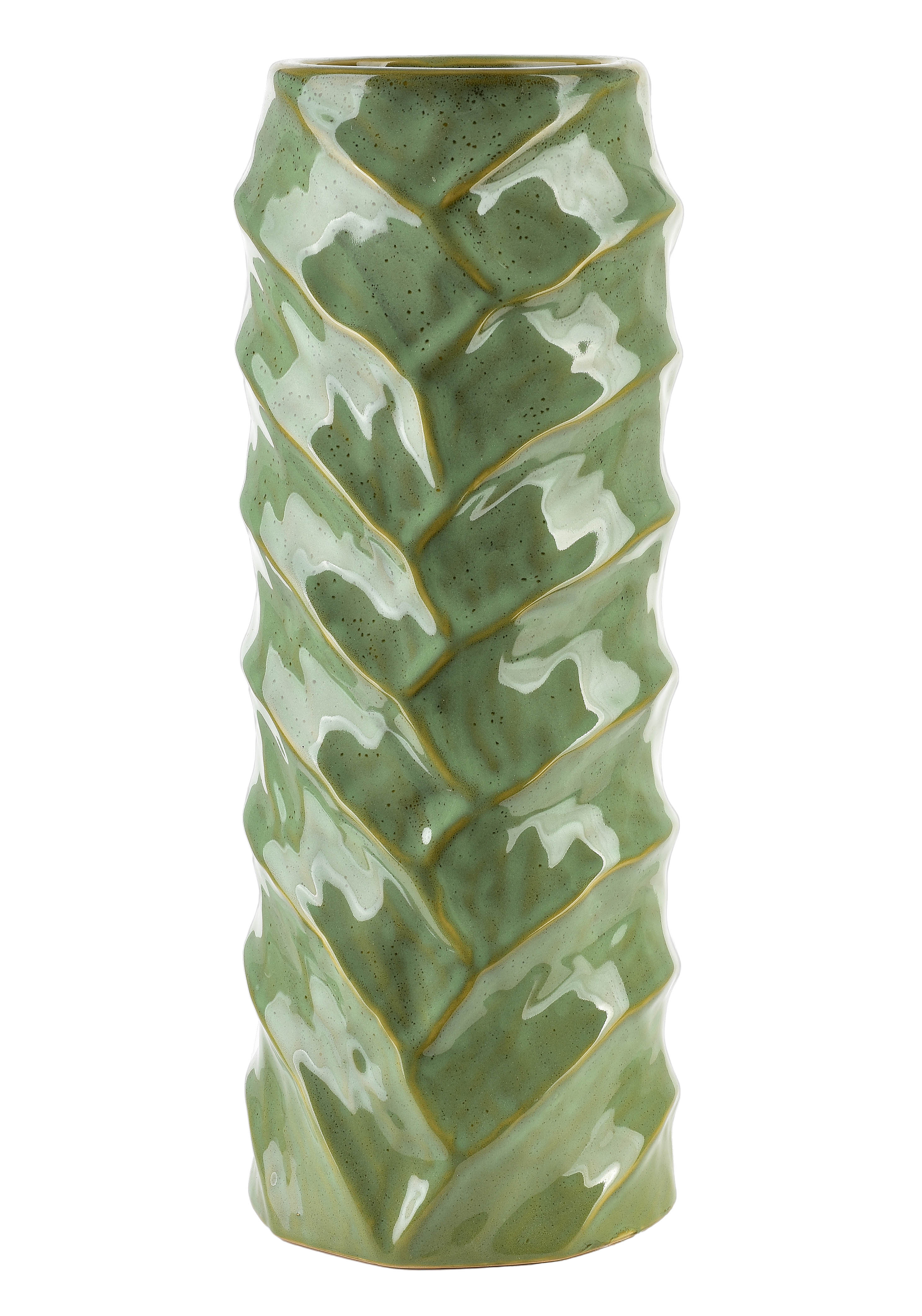 MONDEX keramiikkamaljakko, vihreä, kohokuvioitu, 13 x 9 x 35 cm