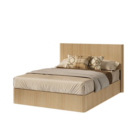 Sänky 160x200, uritettu, hydraulinen säilytystila, säleet, vaalea tammi
