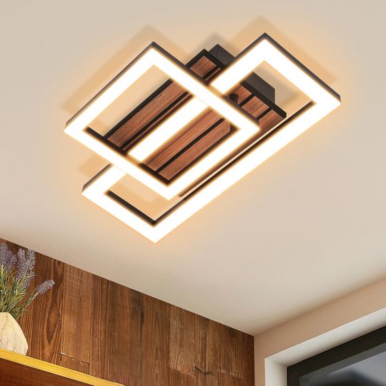 ZMH Musta LED-kattovalaisin, 14 W, lämmin valkoinen 3000 K, puuviimeistely, eteiseen
