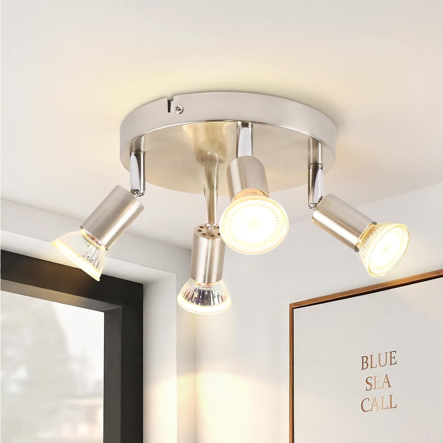 NETTLIFE 4 LED - kattospottivalaisinta 350° säädettävä GU10 nikkelimetalli moderni lamppu olohuoneeseen makuuhuoneeseen max 4x25W