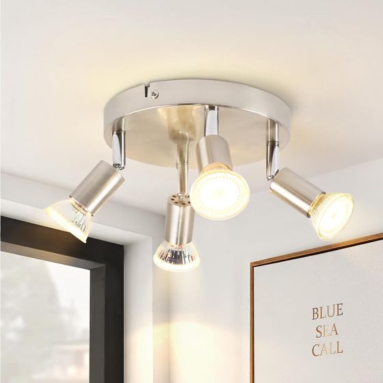 NETTLIFE 4 LED - kattospottivalaisinta 350° säädettävä GU10 nikkelimetalli moderni lamppu olohuoneeseen makuuhuoneeseen max 4x25W