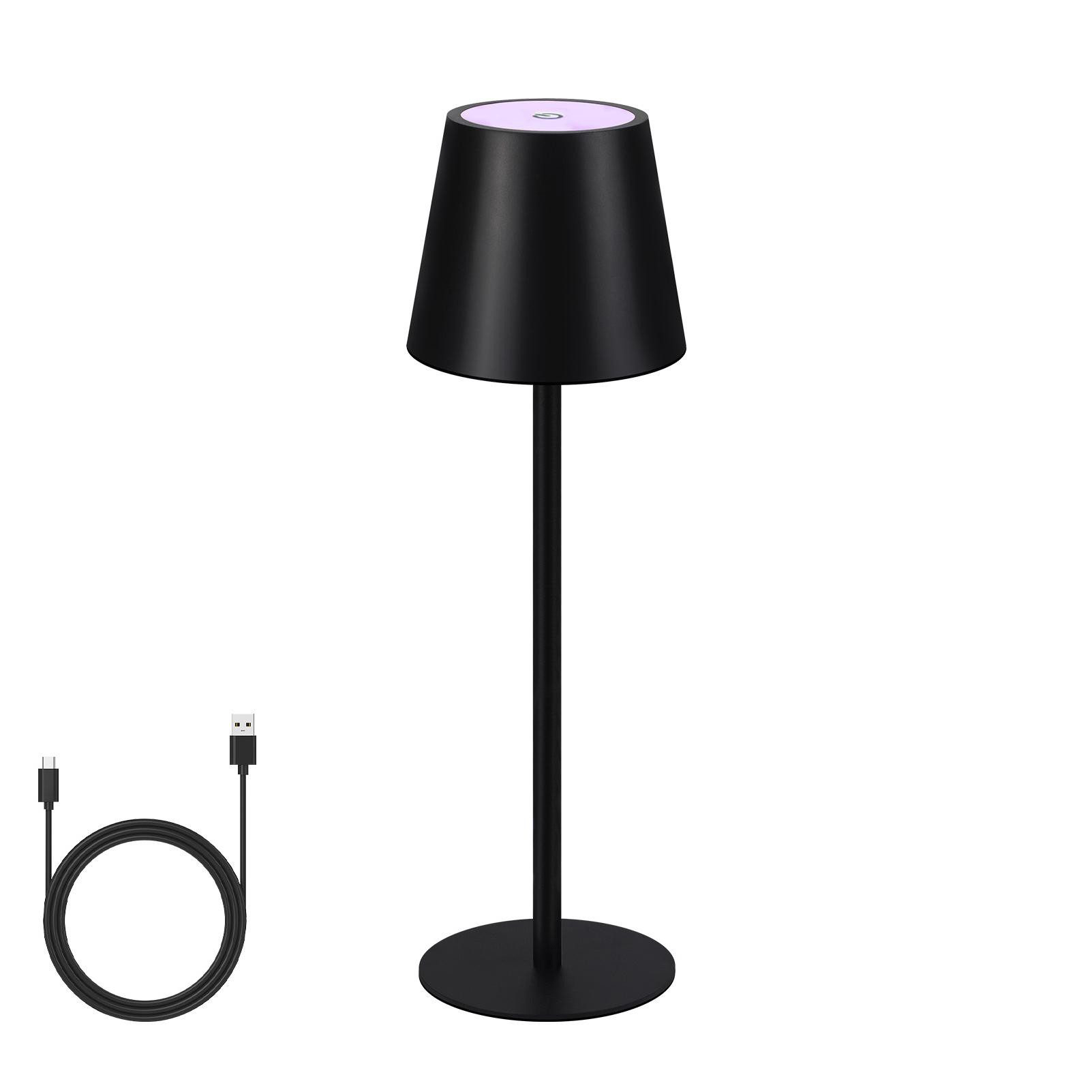 Nettlife Langaton Yöpöytävalaisin, RGB LED 2600mAh, Ladattava Ulkopöytävalaisin, Kosketus, Himmennettävä, Musta, TYPE-C/USB