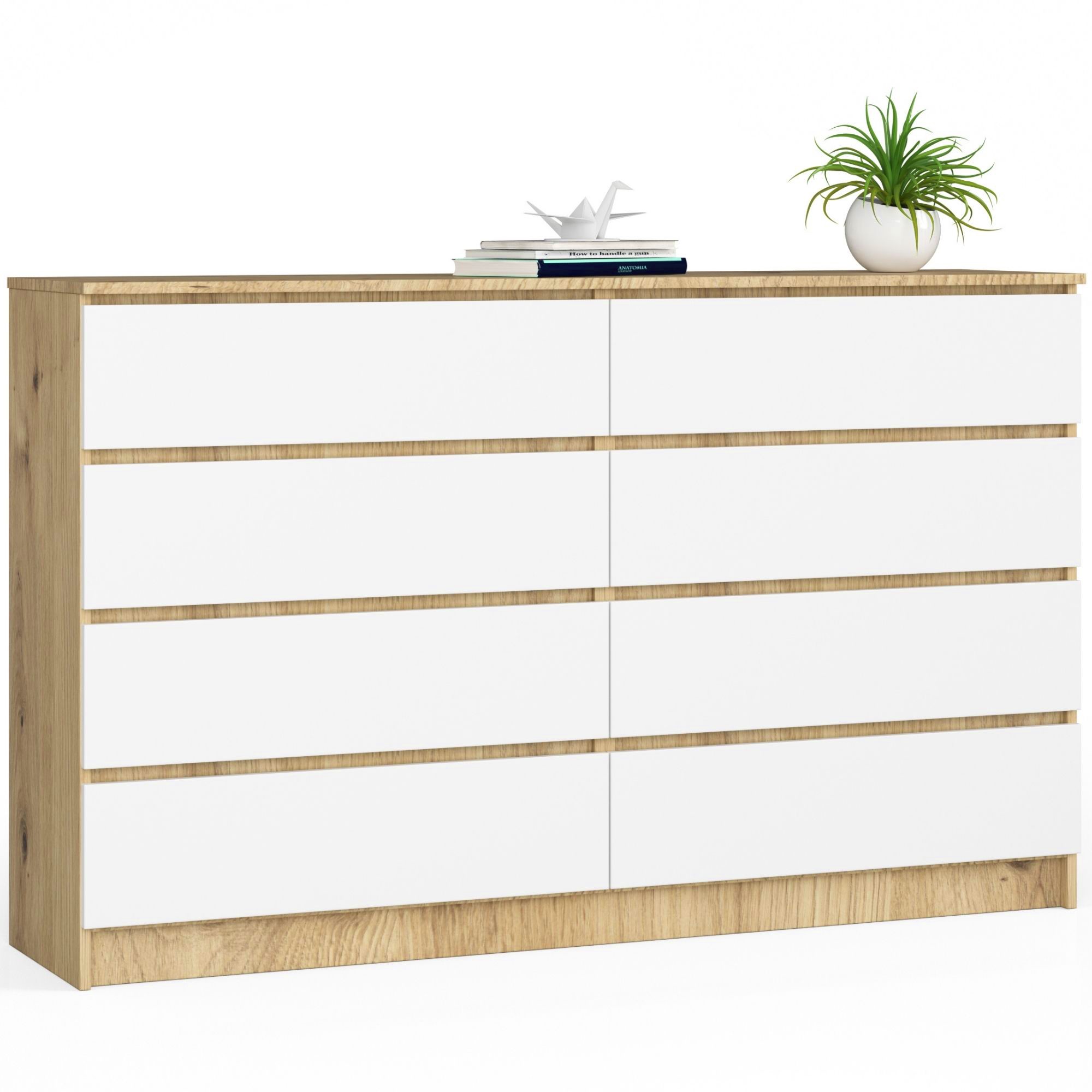 Akord Lipasto 8 laatikkoa Artisan-tammi/Valkoinen 160x40x99