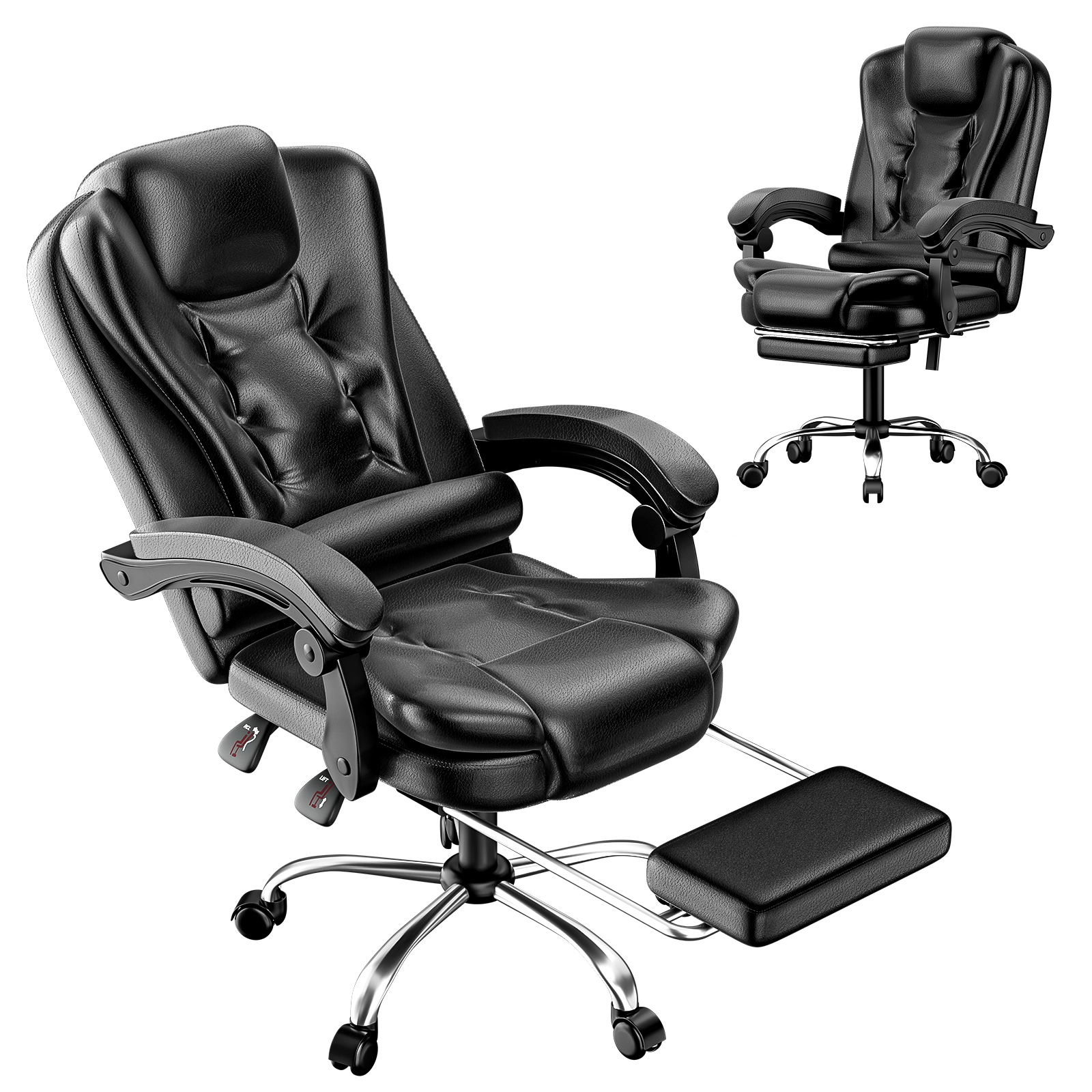 ergonominen kallistus 90–130° säädettävä korkeus 10 cm kotitoimistoon työpisteelle PU nahka  musta