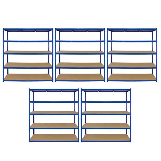 Monster Racking T-Rax 5 x Extra Leveät Säilytyshyllyt, Sininen, 160 cm L, 60 cm S