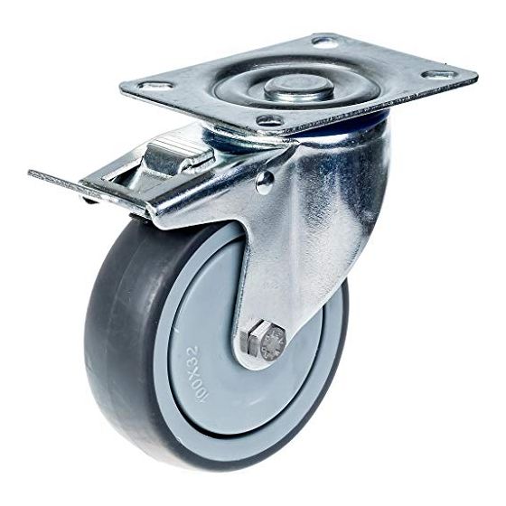 80mm 3" pyöräteline harmaalla kumirenkaalla ja jarrulla, vahva 80kg kantavuus.