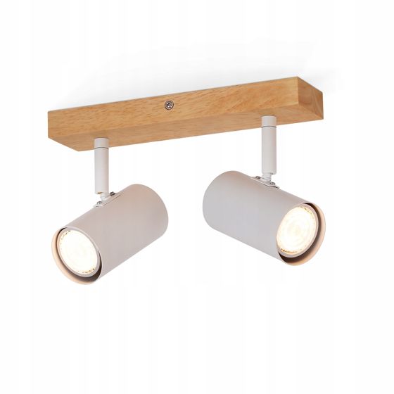 NETTLIFE kattokohdevalaisin 2 lamppua, puuta, GU10, valkoinen, moderni sisäkäytävävalaisin, 350°, kohdevalo olohuoneeseen, makuuhuoneeseen