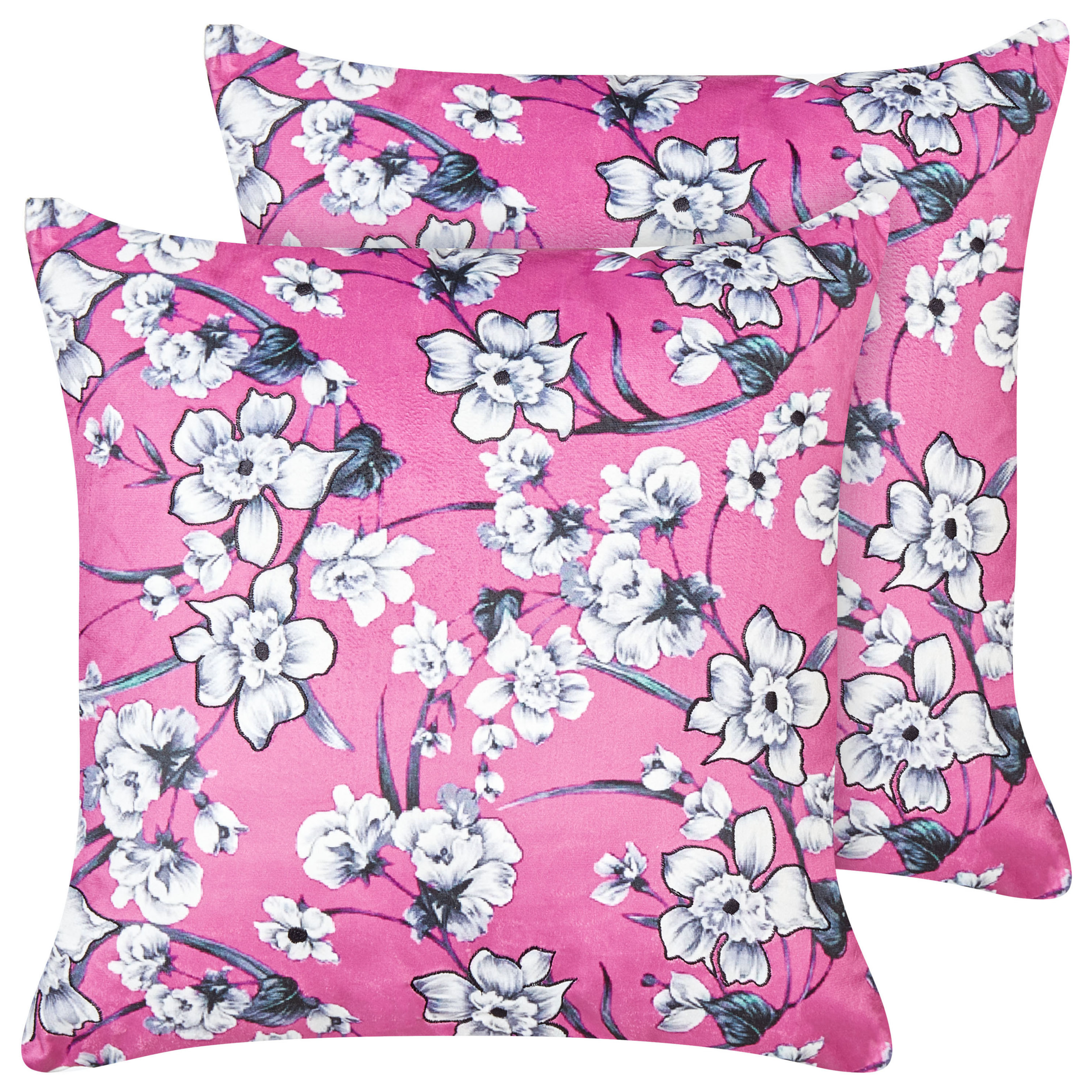 Koristetyynysetti 2 kpl KOELERIA 45 x 45 cm Sametti Fuksia Kukkakuvio