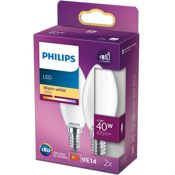 2 kpl LED E14 Crown 40W Frost 470lm