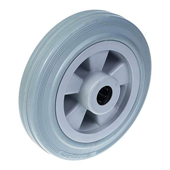 160 mm:n pyörä, jossa harmaa kumi polypropeenikeskiöllä.