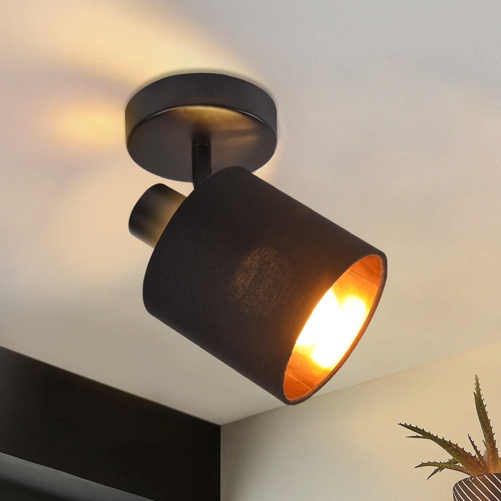 NETTLIFE-kattospotti MAX, 40W, musta kattovalaisin, E14-seinävalaisin, kangasverkko, 350° kääntyvä, eteiseen (ilman lamppua)