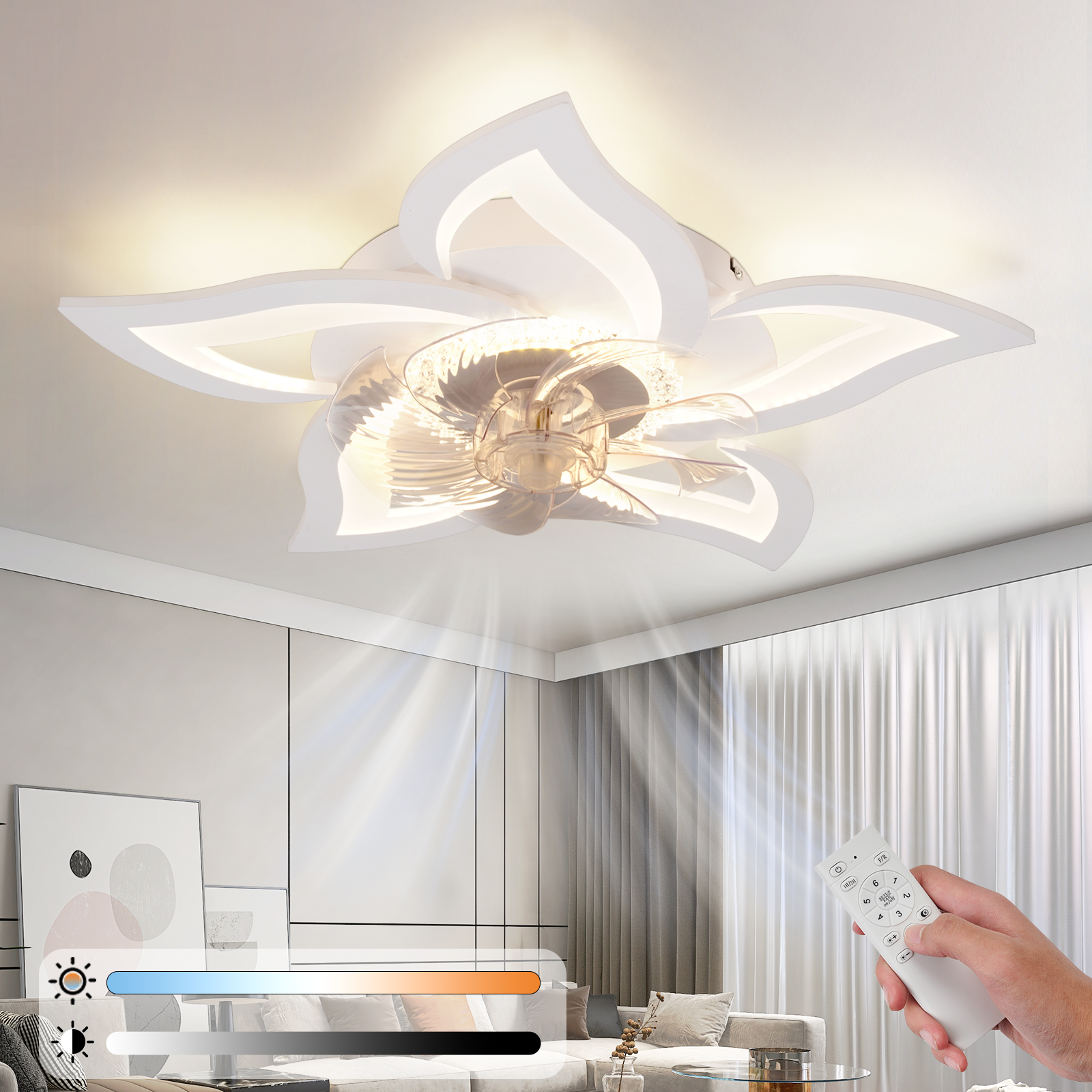 ZMH 48W LED-kattotuuletin - hiljainen kaukosäätimellä, himmennettävä, 3 lämpötila-asetusta, 6 nopeutta, ajastin - makuuhuoneeseen