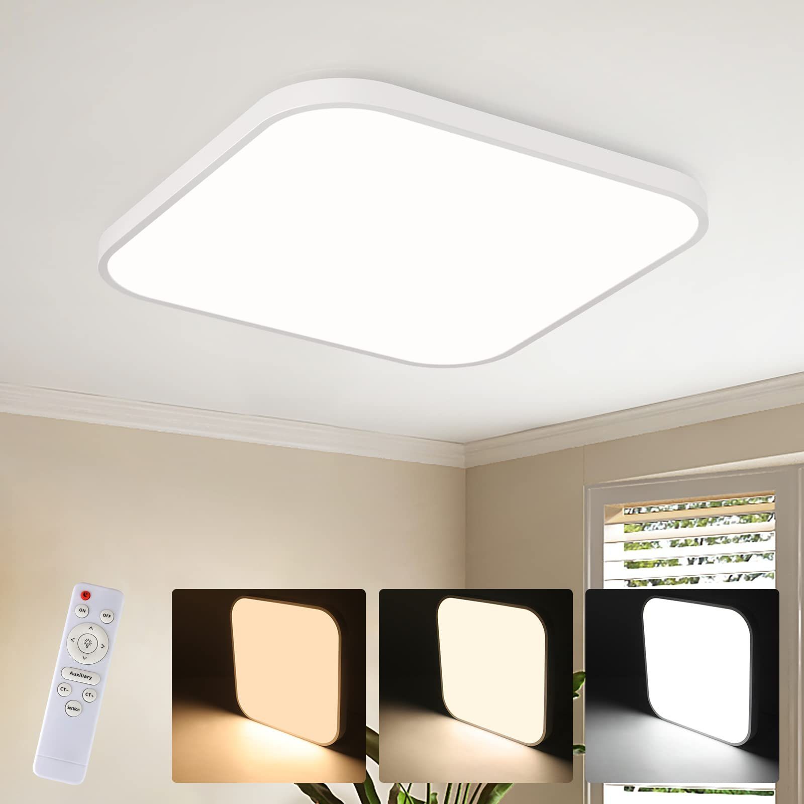 ZMH LED-kattovalaisin olohuoneeseen, 27 cm neliö, 15 W, 3000-6500 K, IP44, käytävä