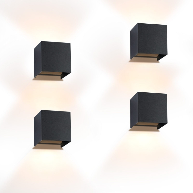 NETTLIFE 4 LED-seinävalaisinta ulko-/sisäkäyttöön, musta ylös-alaspäin, IP65, kotiin, portaikkoon