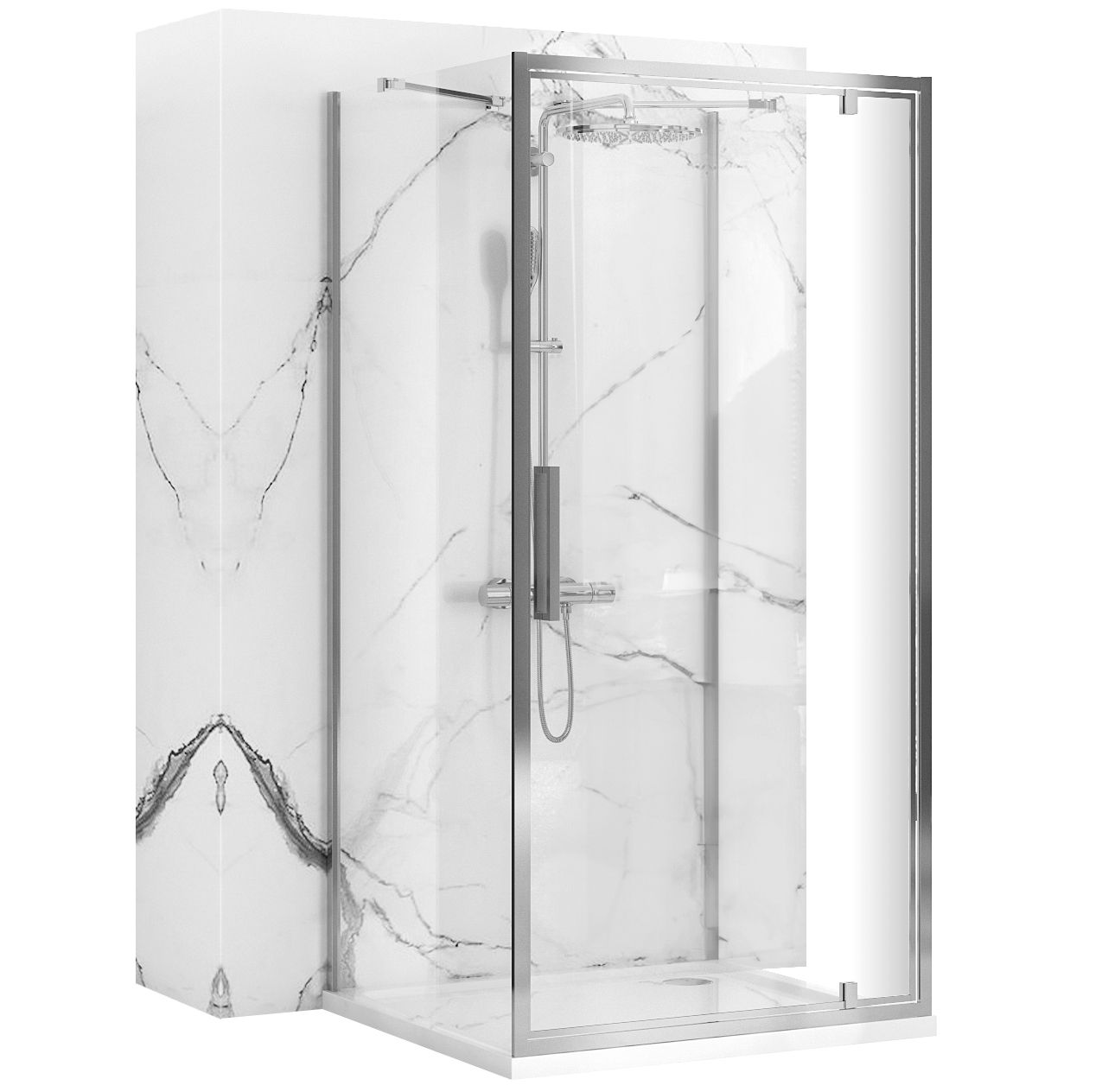 REA Seinän viereen asennettava suihkukaappi RAPID SWING 90x80 kromi, 90X80X195CM