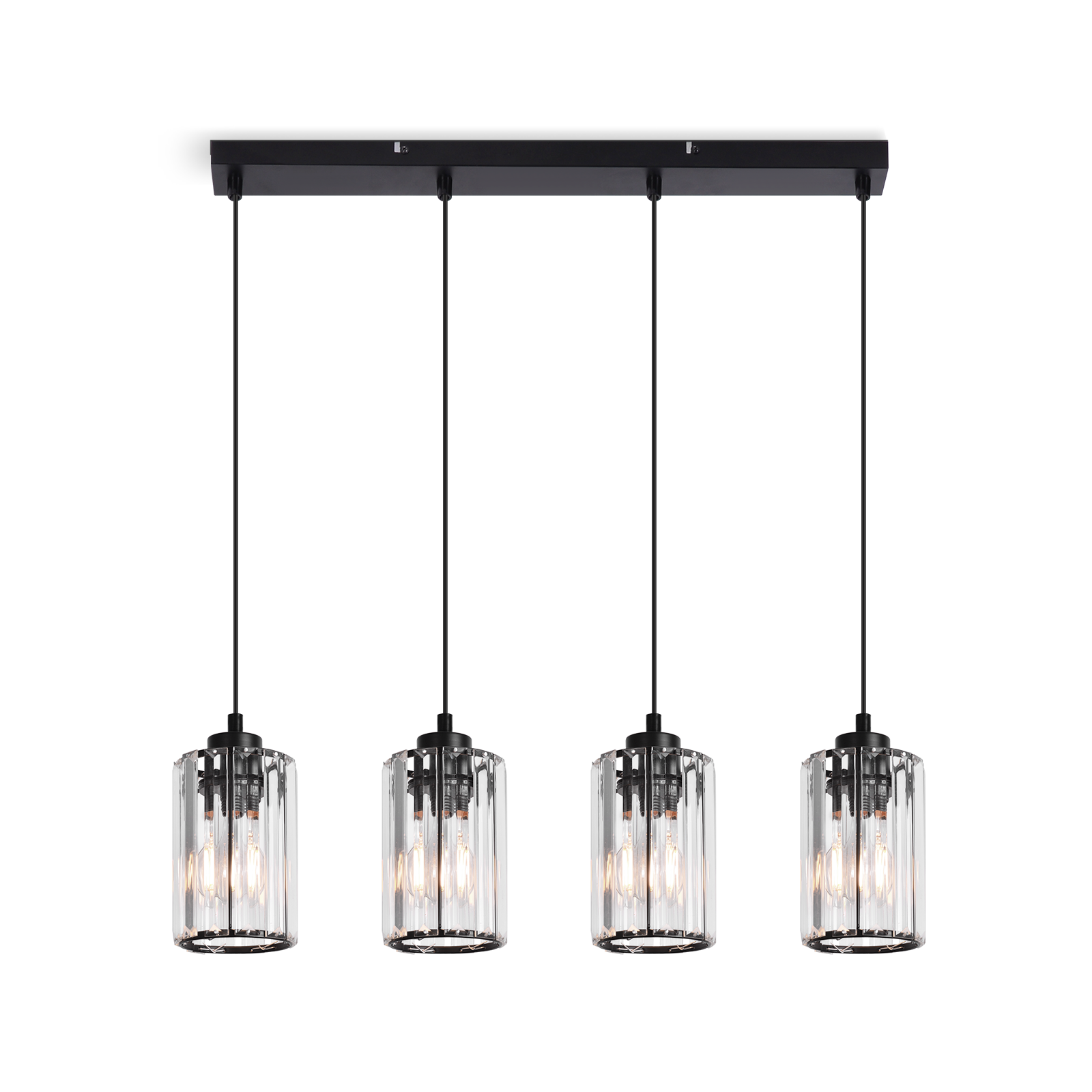 NETTLIFE moderni musta kristalli riippuvalaisin ruokapöydälle, 4 liekkiä, E27