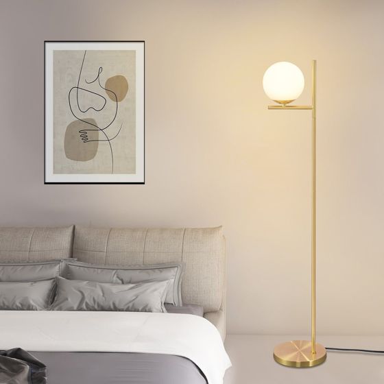 NETTLIFE Industrial Gold - lattiavalaisin jalkakytkimellä, valkoinen lasimetallidesign, vintage E27 - lattiavalaisin, 2 metrin johto