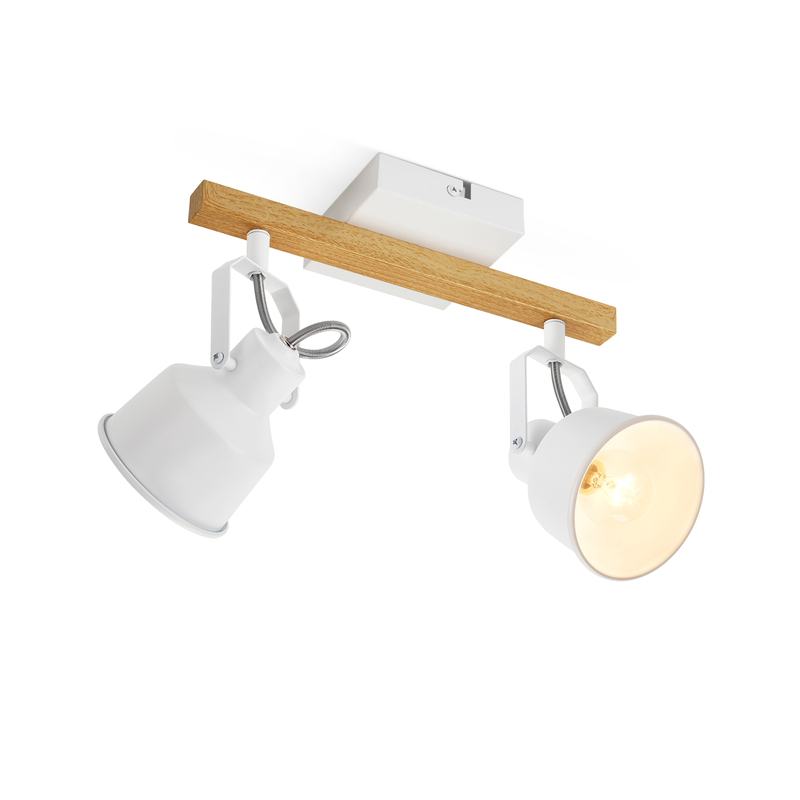 NETTLIFE 2- liekkinen kattokohdevalaisin 350° säädettävällä vintage - E14- kanta laadukkaalla muotoilulla, puunsyykuviolla