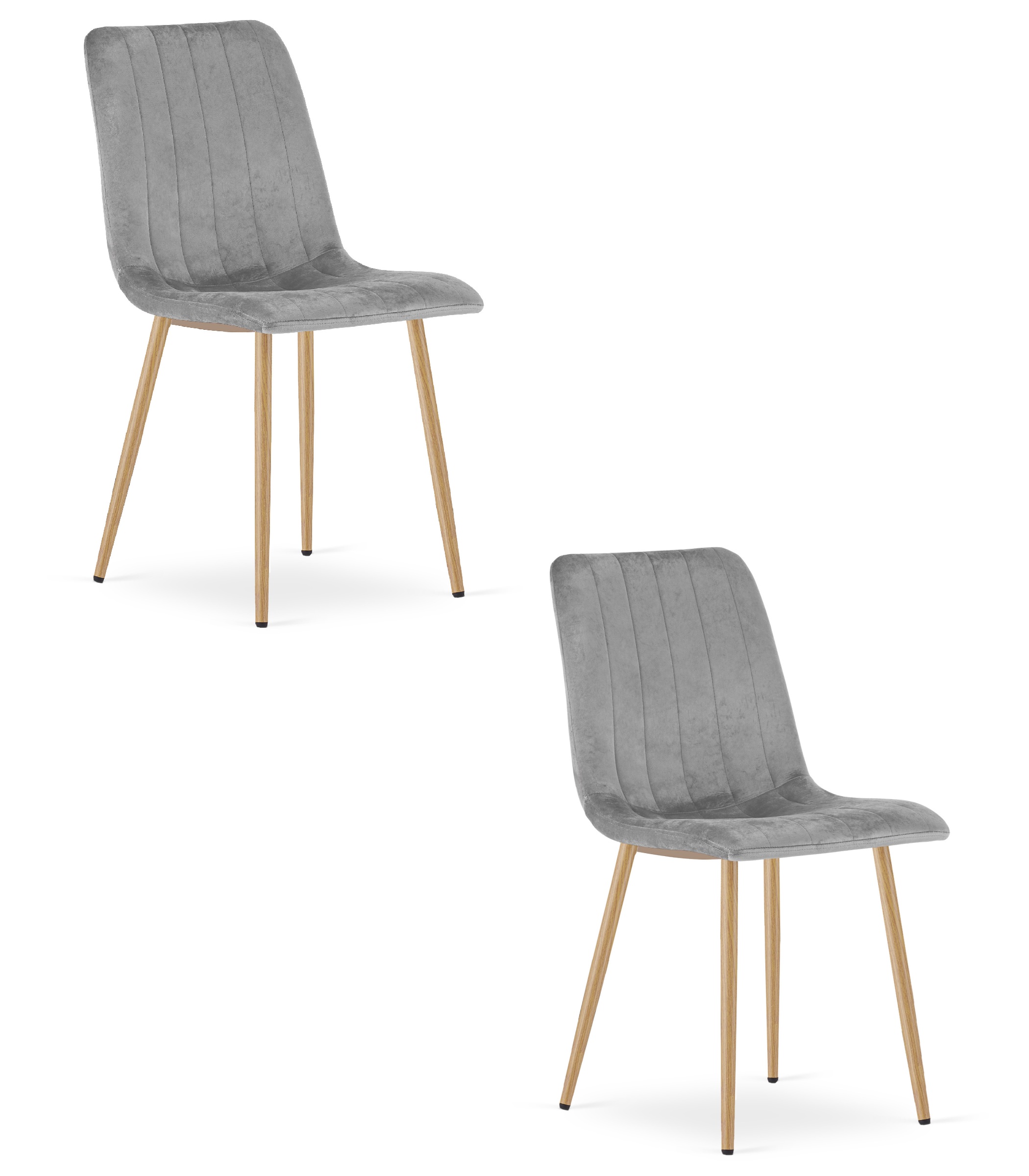LAVA-tuoli 2 kpl, vaaleanharmaa sametti, puunväriset jalat