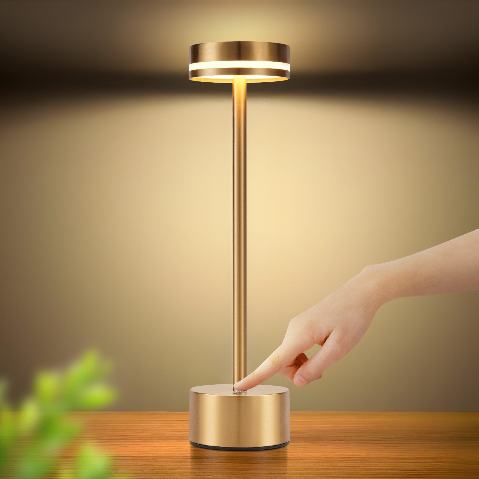 NETTLIFE meoaow langaton led-pöytävalaisin ladattava usb-c himmennettävä kosketusohjaus kulta ihanteellinen makuuhuoneeseen ruokailuhuoneeseen
