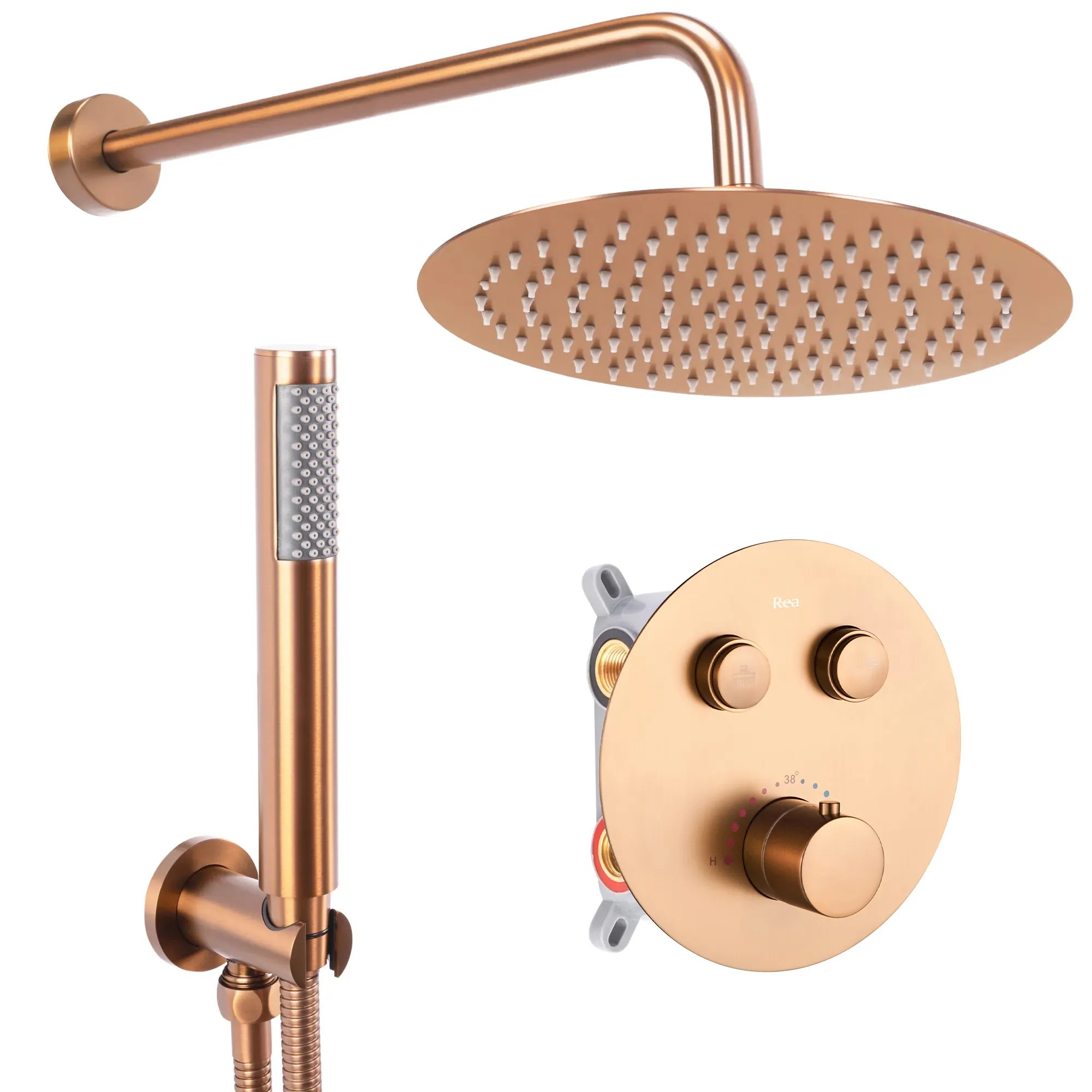 REA upotettava suihkusetti LUNGO THERMOSTAT harjattu kupari, 36, 5X17X25CM