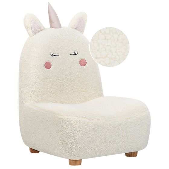 Lasten nojatuoli teddykangas yksisarvinen luonnonvalkoinen LULEA