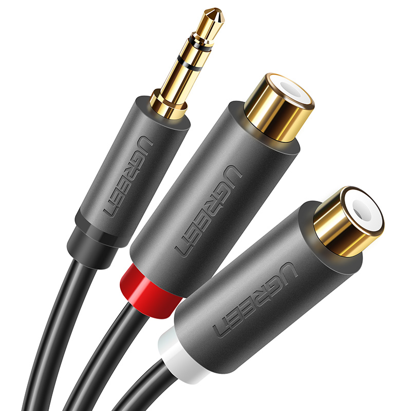 Ääniliitäntäsovitinkaapeli 3,5 mm uros - 2 x RCA naaras 0,25 m harmaa